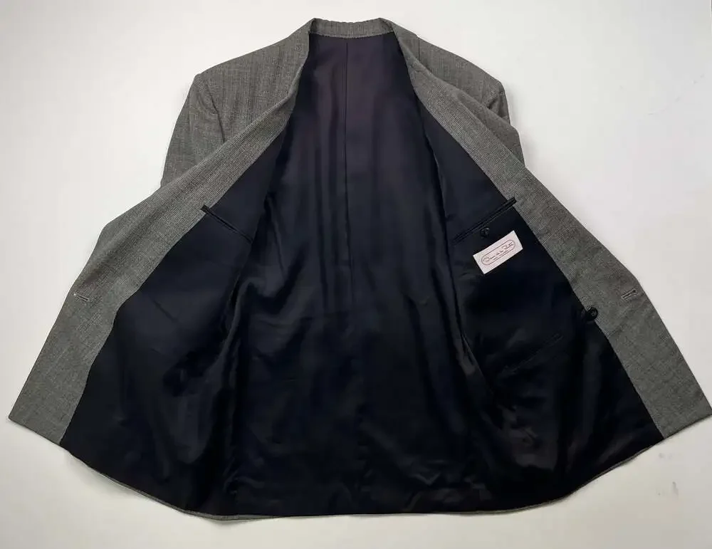 Oscar de la Renta Vintage Double-Breasted Gray Textured Blazer Size 42R see meas